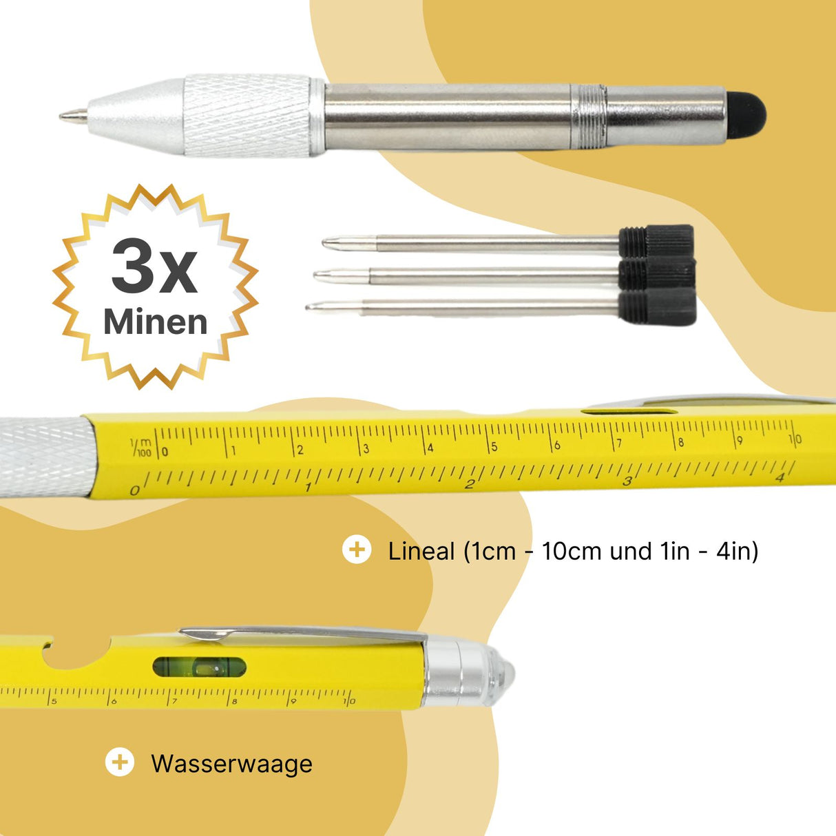 8in1 Multi-Kugelschreiber Multifunktionsstift Touchpen Wasserwaage Schraubendreher