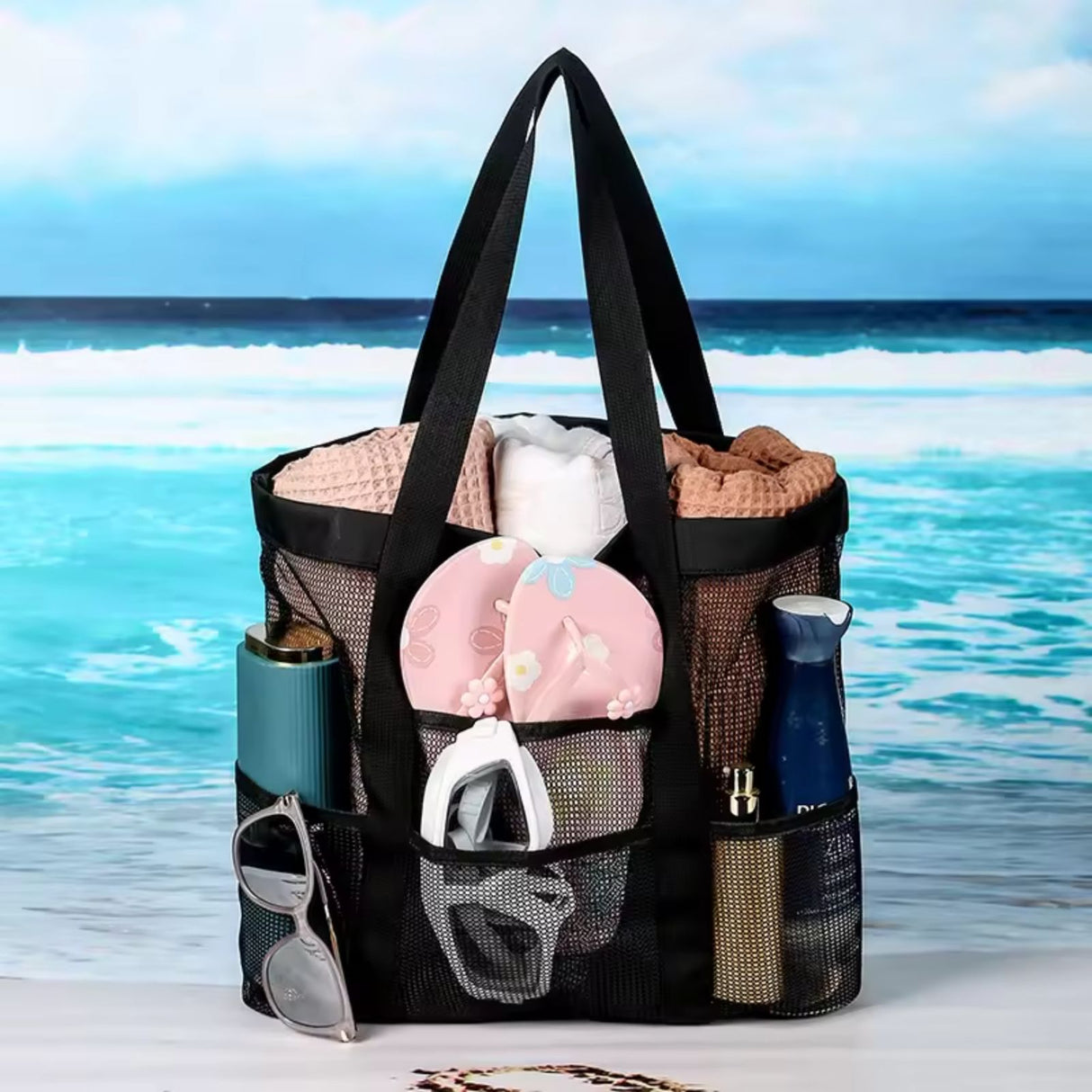 Netztasche Strandtasche Beach-Bag Tragetasche Shopping-Bag