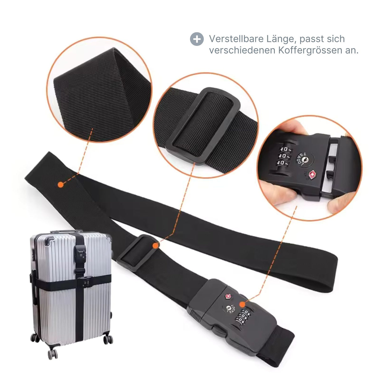 Gepäckgurt Koffergurt mit TSA-Zahlenschloss Sicherheitsgurt für Koffer