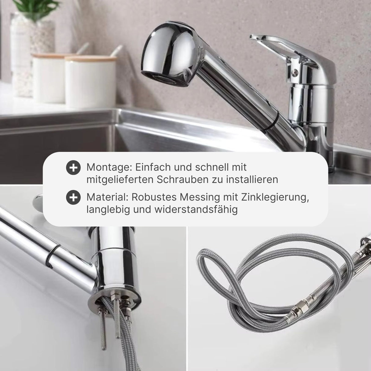 Küchenarmatur Wasserhahn mit ausziehbarer Brause Mischbatterie