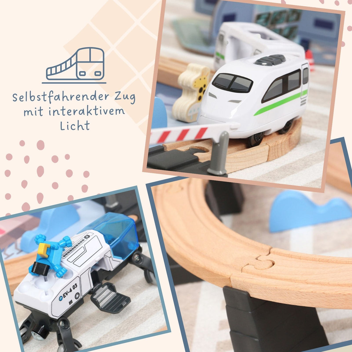 89-tlg. Holzeisenbahn-Set Weltraum-Spielzeugeisenbahn Kinderspielzeug