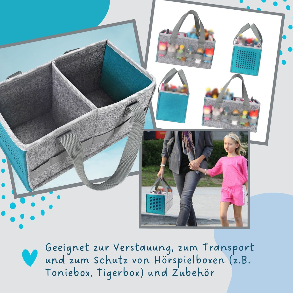 Organizer-Tasche für Hörspiel Aufbewahrungstasche für Hörspielbox und Figuren Türkis