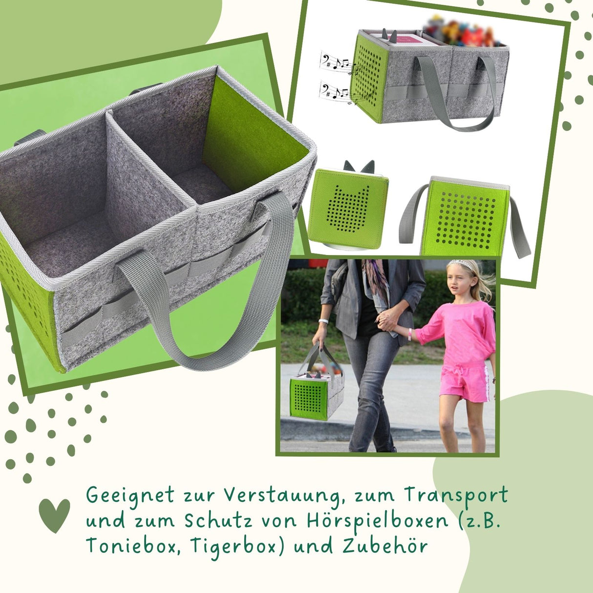 Aufbewahrungstasche für Hörspielbox und Figuren Organizer-Tasche für Hörspiel Grün