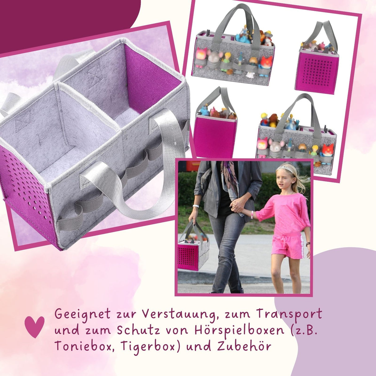 Organizer-Tasche für Hörspiel Aufbewahrungstasche für Hörspielbox und Figuren Pink