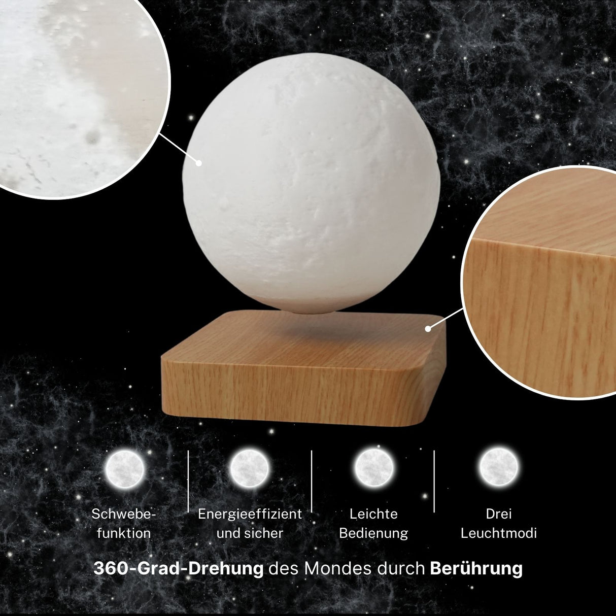 Magnetschwebe-Mond Nachtlicht Nachttischlampe Mondlampe Stimmungslicht