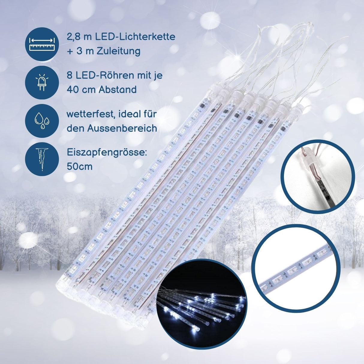 Meteor Lichter 2.8m LED Weihnachtslichter Wassertropfen Eiszapfen Girlande