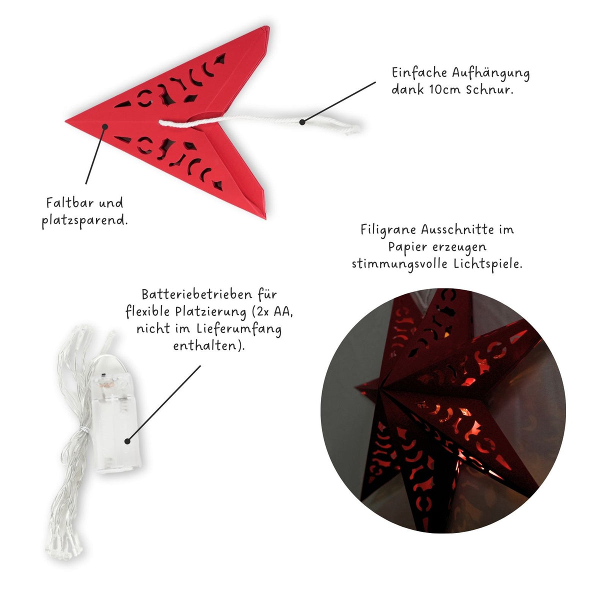 LED Faltstern Weihnachtsstern Leuchtstern Hanging Star Laterne Beleuchtung