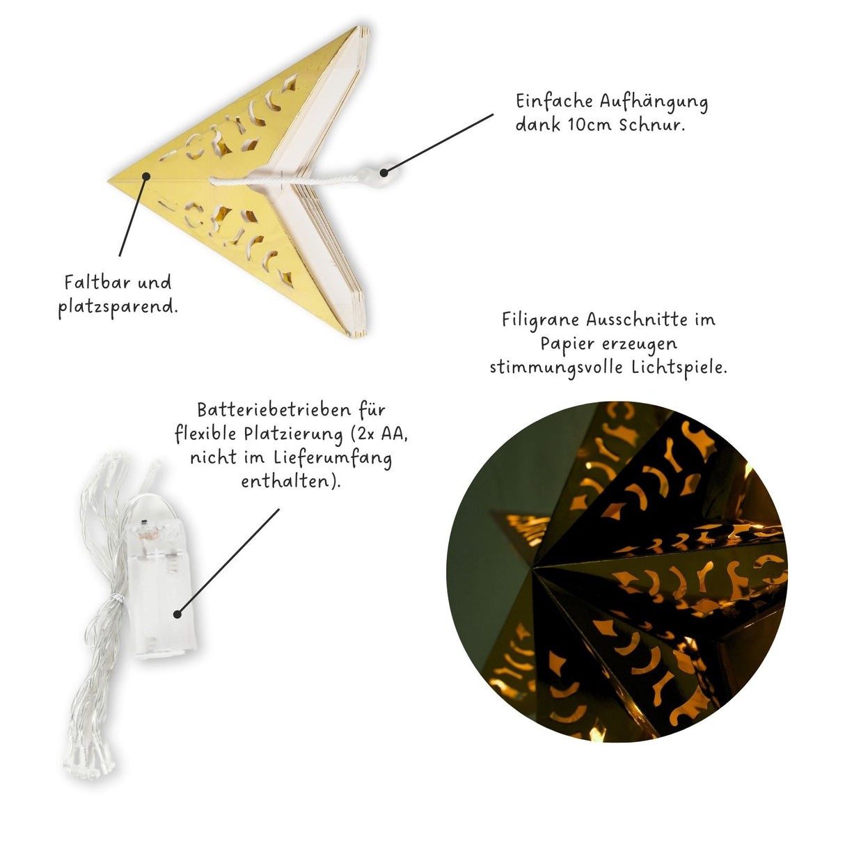 LED Hanging Star Laterne Beleuchtung Faltstern Weihnachtsstern Leuchtstern