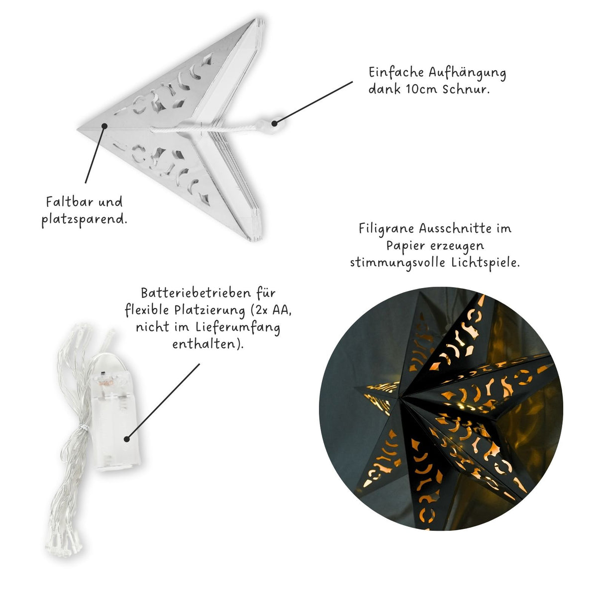 LED Leuchtstern Hanging Star Laterne Beleuchtung Faltstern Weihnachtsstern