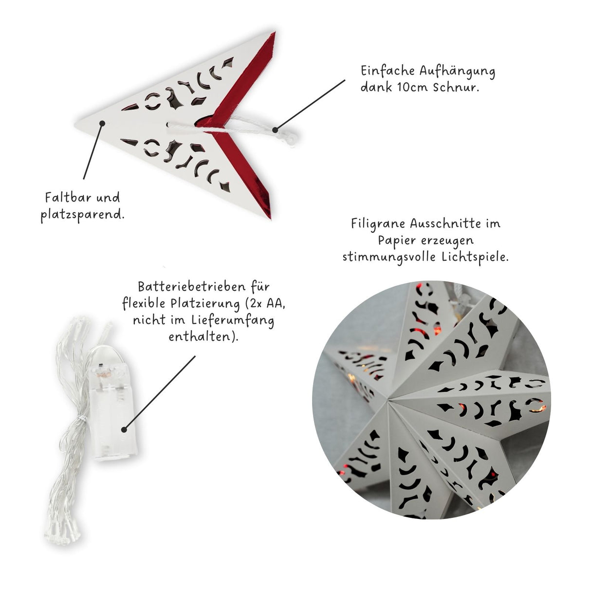 LED Weihnachtsstern Hanging Star Laterne Beleuchtung Leuchtstern Faltstern