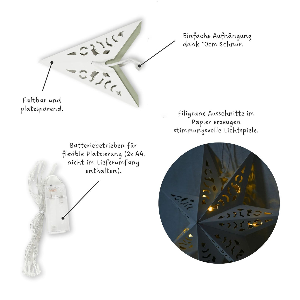 LED Leuchtstern Weihnachtsstern Beleuchtung Hanging Star Laterne Faltstern