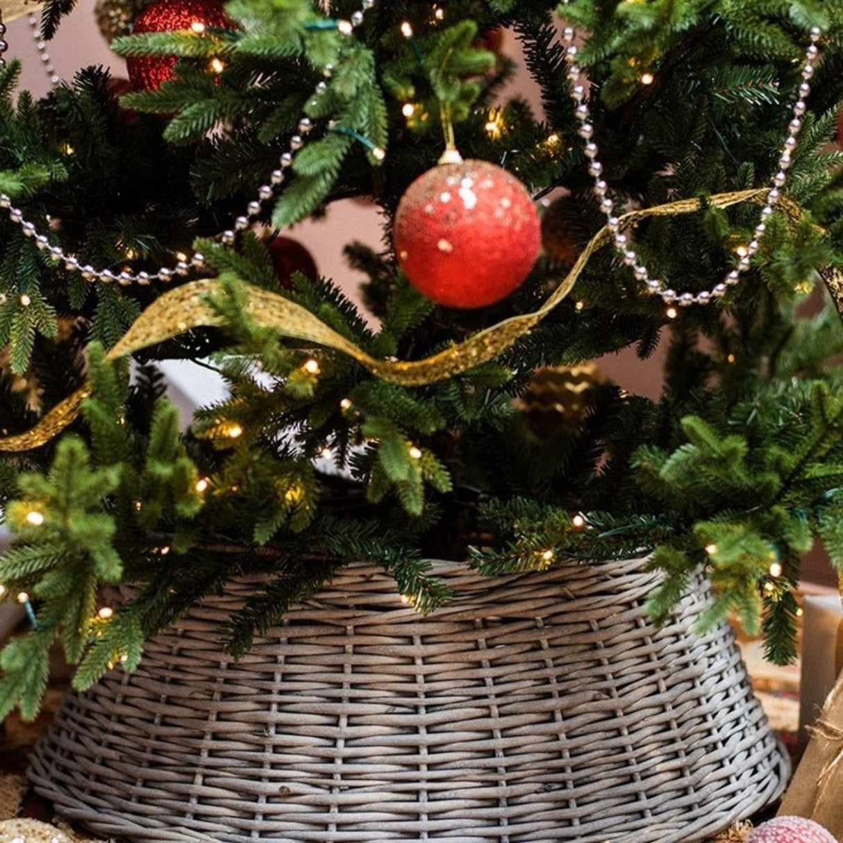 Rattan-Korbabdeckung Weihnachtsbaumkorb Tannenbaum-Kragen Christbaum-Rock
