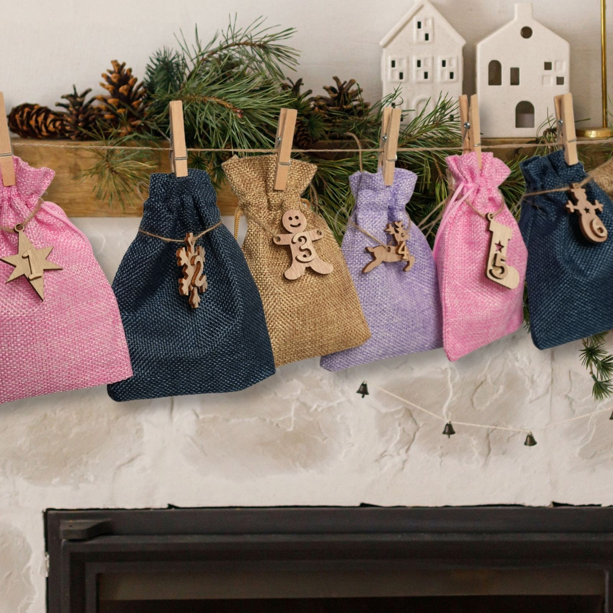 Do-It-Yourself-Adventskalender Überraschungskalender befüllbar Jutebeutel