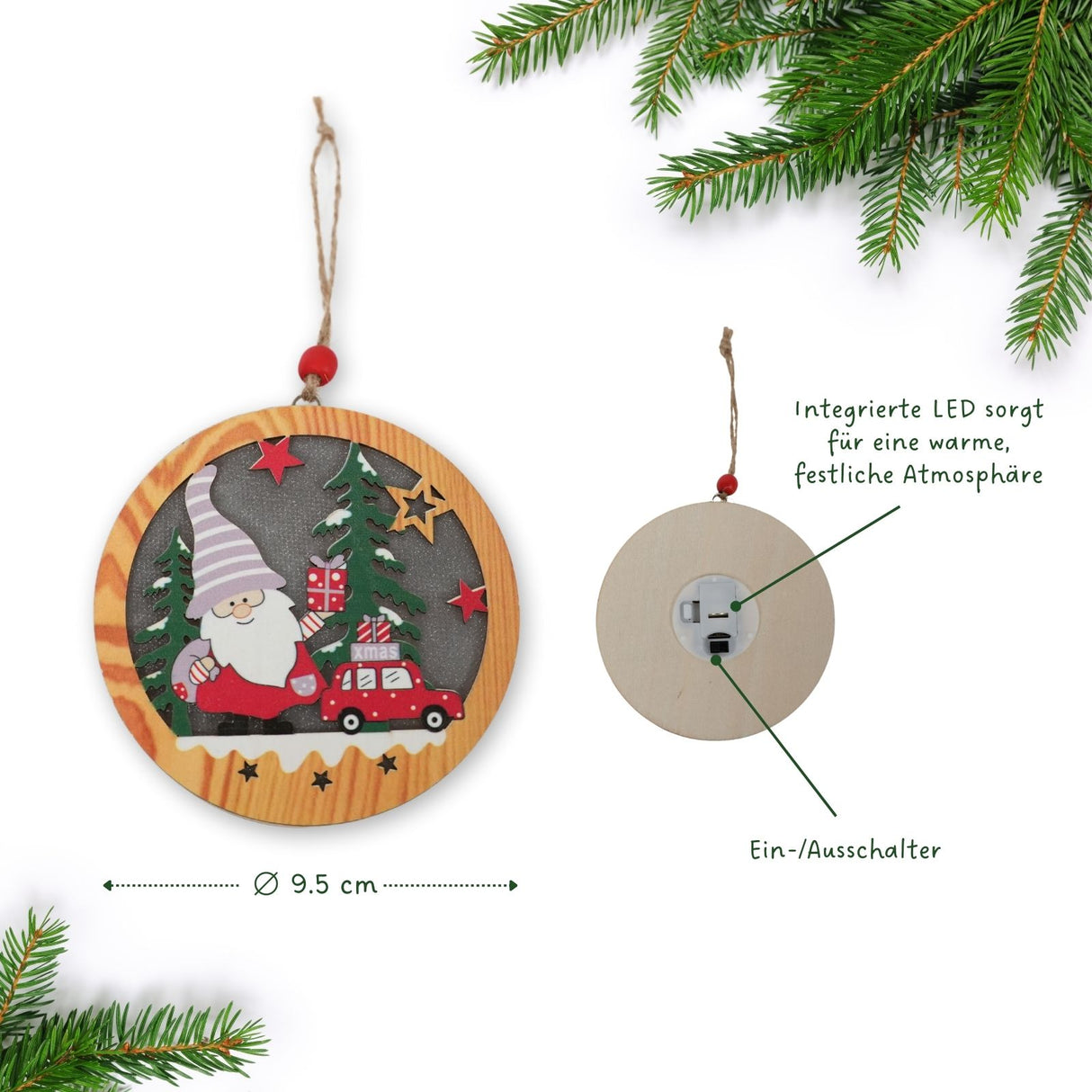 LED-Holzdeko Weihnachtsbaum-Anhänger Weihnachtsschmuck Weihnachtsdekoration