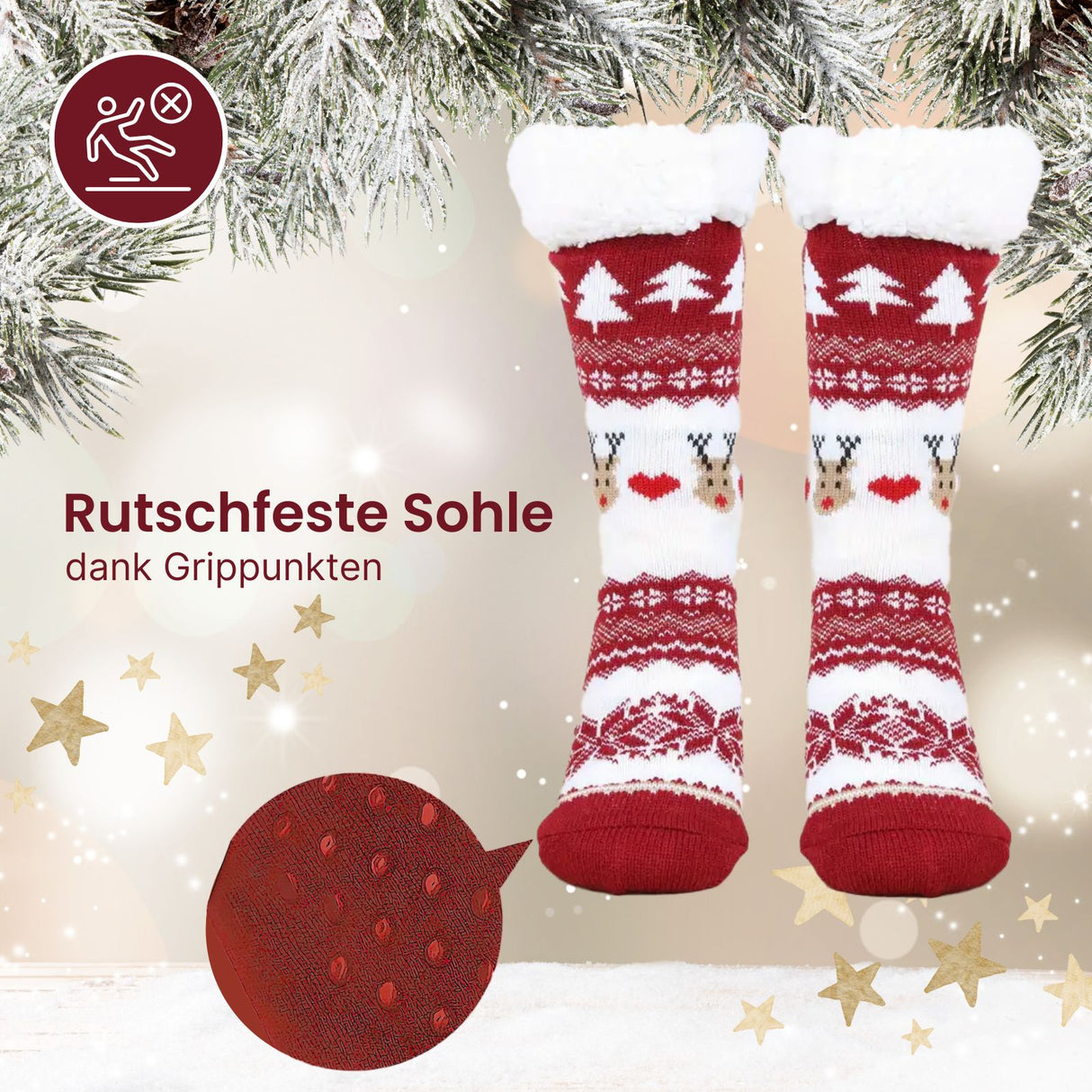 Weihnachtssocken Gr. 36-41 Kuschelsocken Wintersocken Fuzzy-Socken
