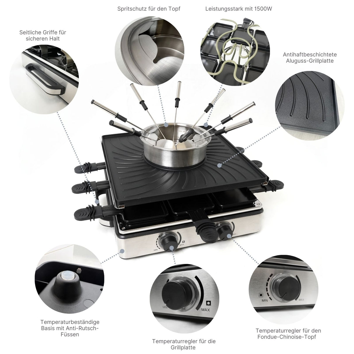 Raclette-Grill mit Fonduetopf Raclette-Set Fondue Chinoise Tischgrill