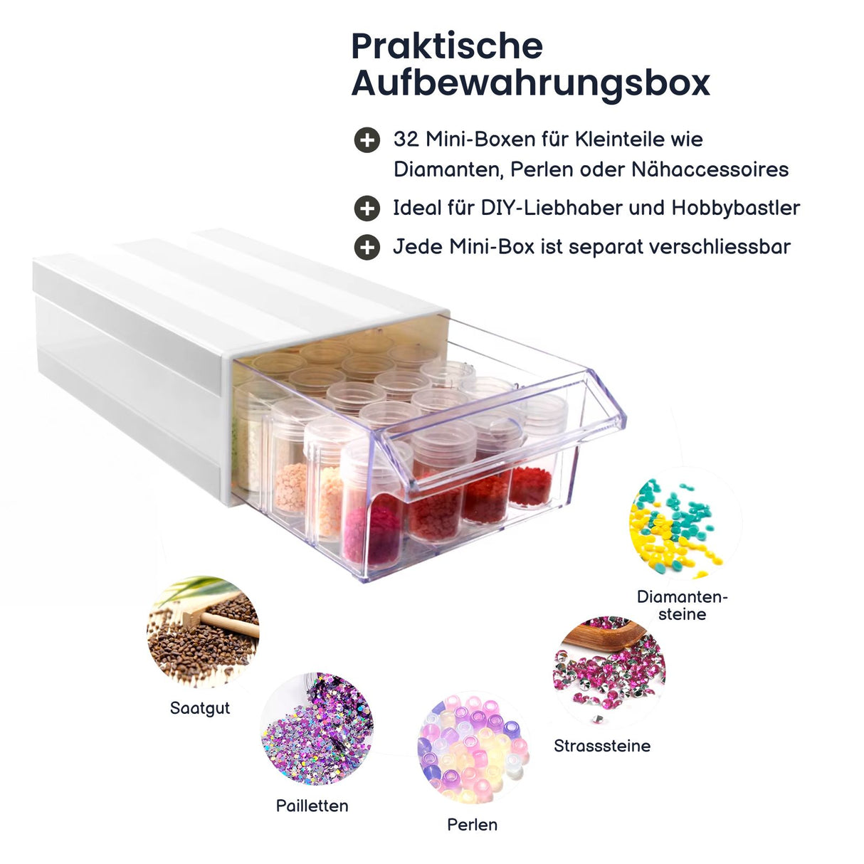 Aufbewahrungsbox mit Schublade Organizer DIY-Diamant Sortierbox Verstaumöglichkeit mit Aufklebern