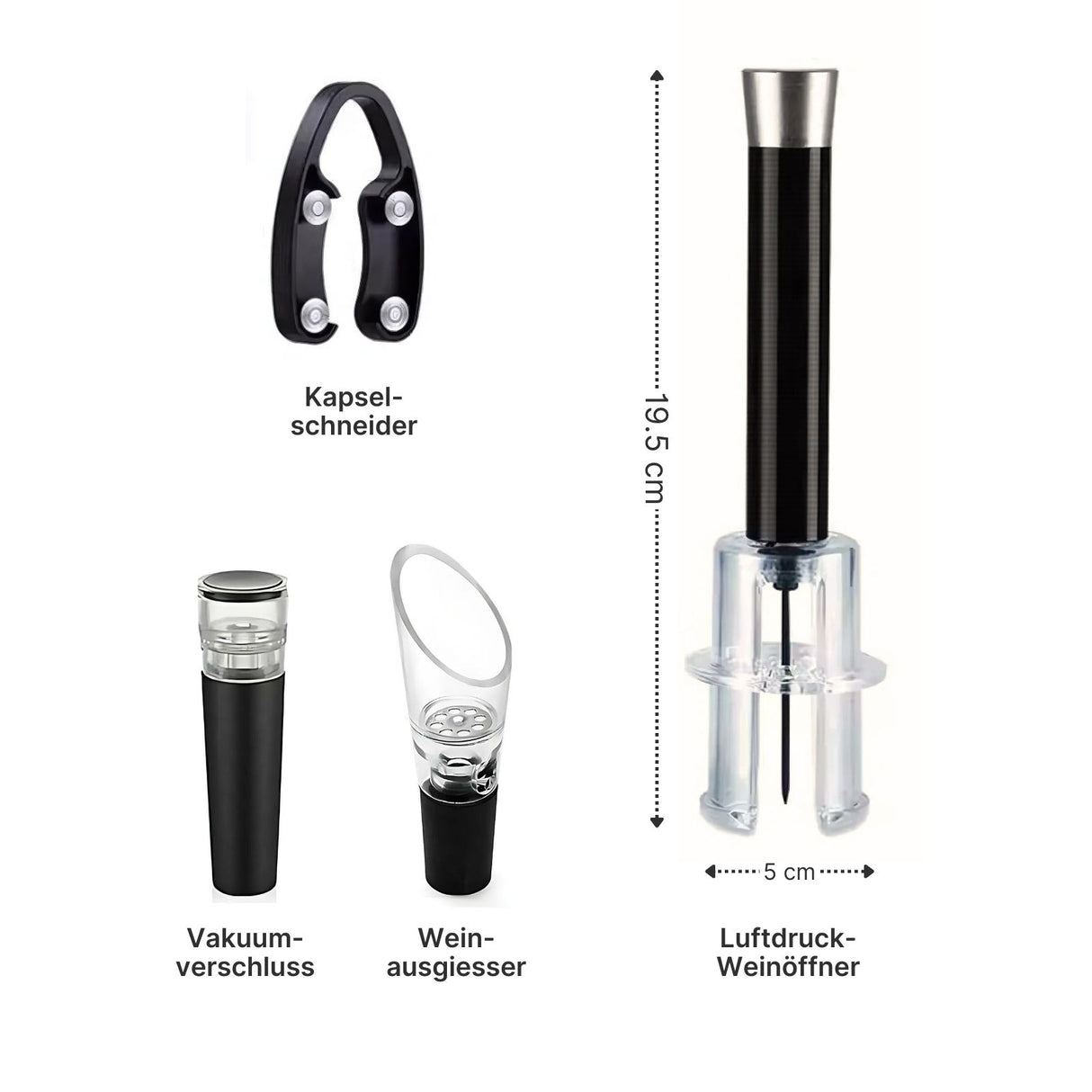 Flaschenöffner-Set Luftdruck-Weinöffner Korkenzieher Weinausgiesser