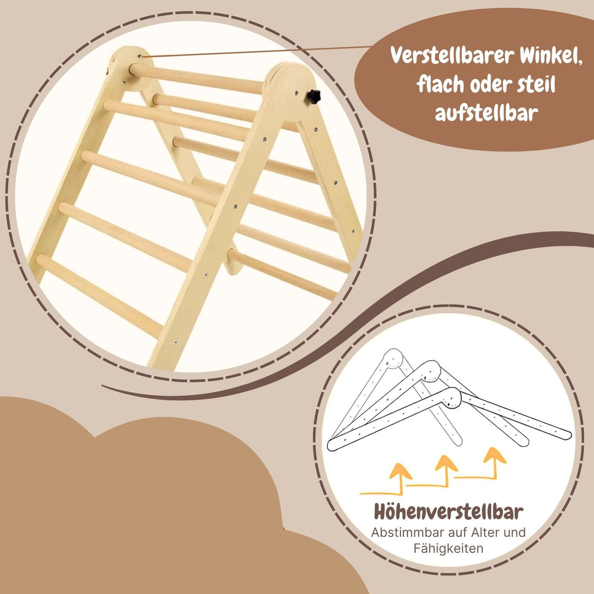 3-tlg. Holzklettergerüst Indoor-Kletterdreieck Schaukel Kletterbogen