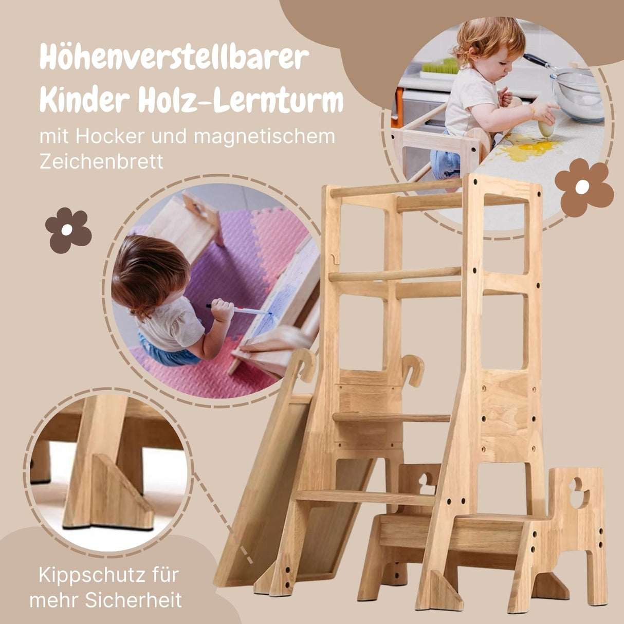 Kinder Holz-Lernturm mit Hocker und Zeichenbrett