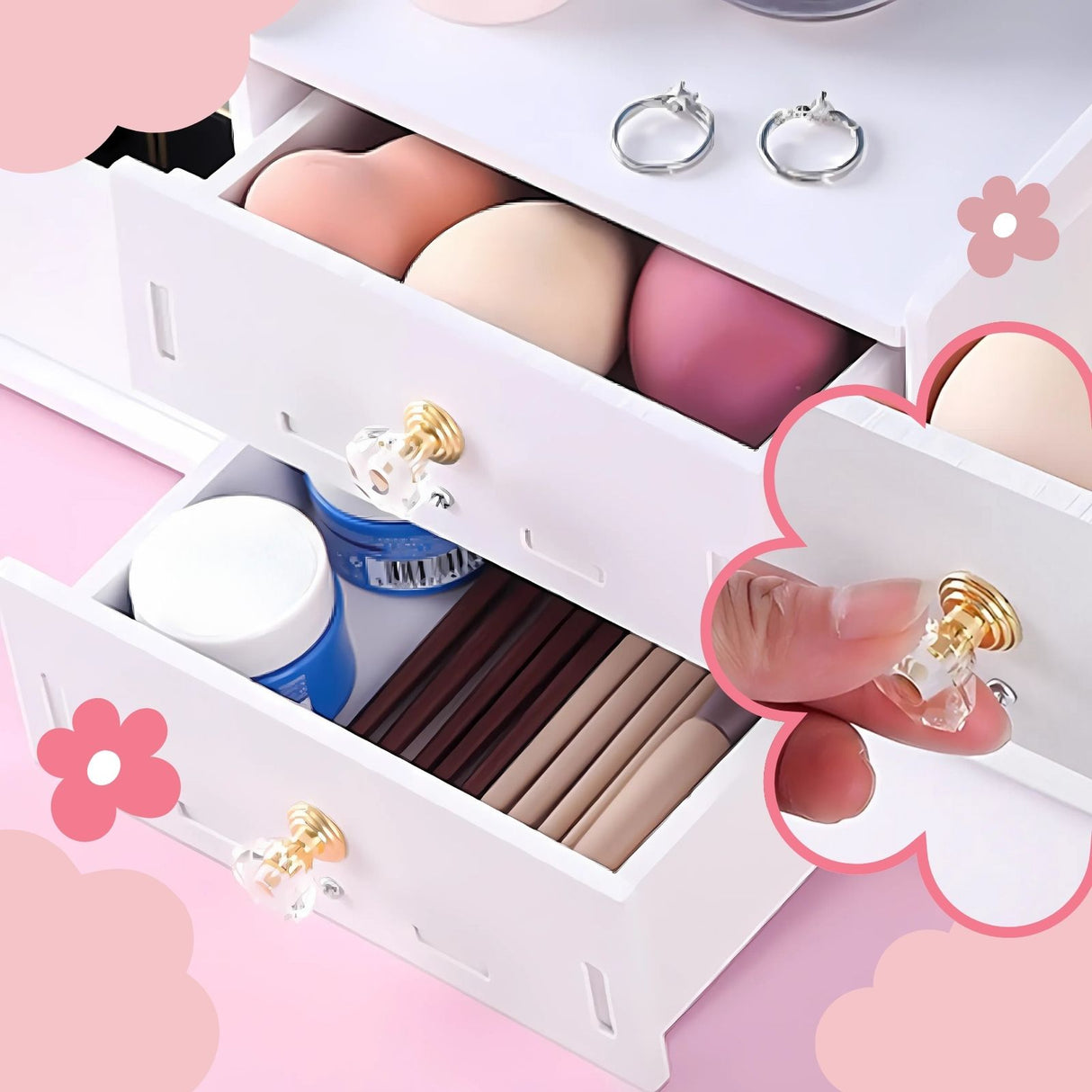 Kinder Spiel Make-up Spiegel Kosmetik-Aufbewahrungsbox Schmuck- und Beauty-Organizer