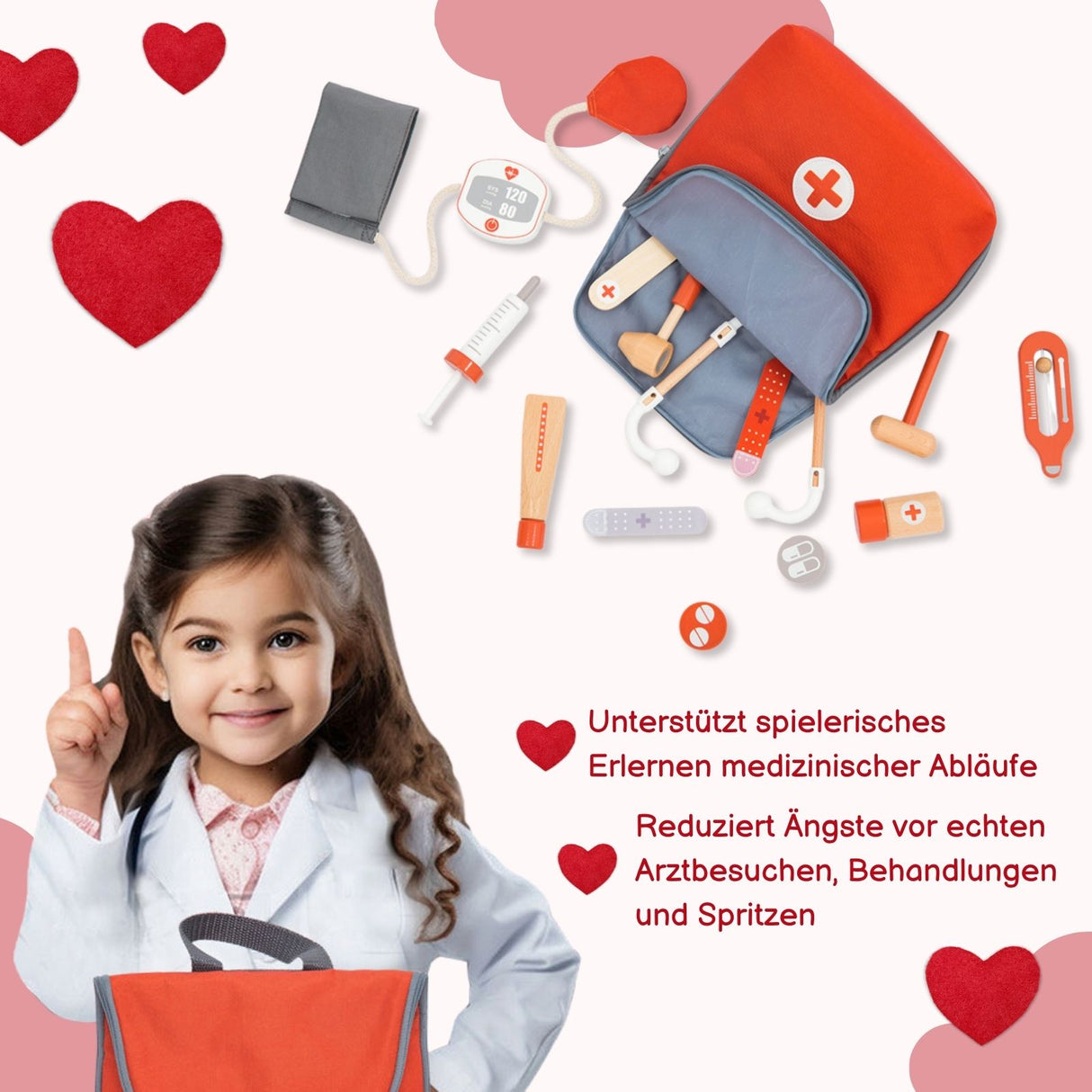 Arzt-Spielzeug-Set für Kinder Doktor-Set Holz-Kinderspielzeug Arztkoffer Doktorkoffer