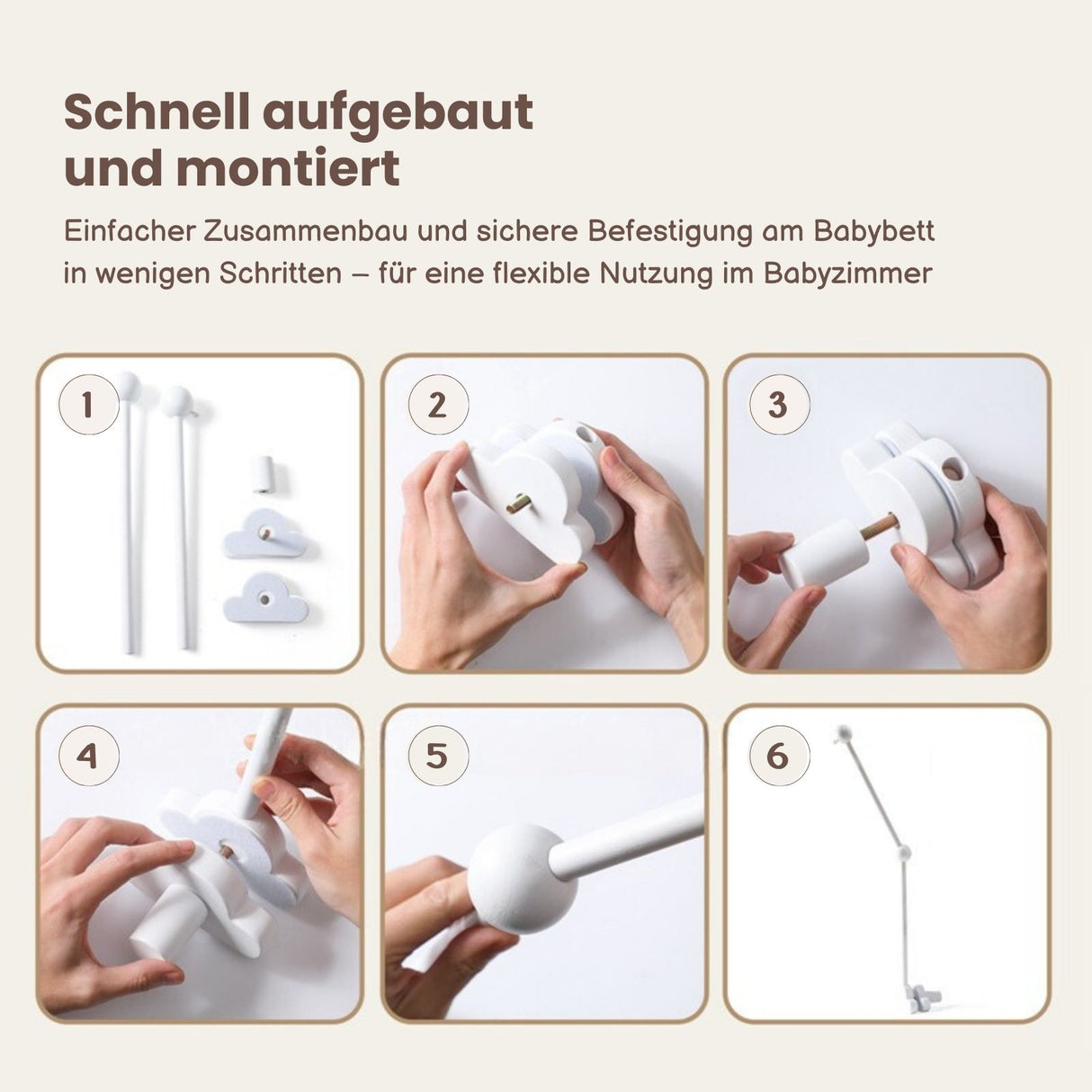 Mobile Halterung Babybett Wolken Glockenhalter Spieluhr Arm