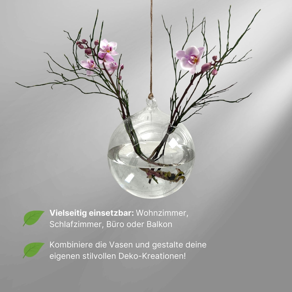 Hängende Glasvase Kugelform Blumenvase Vase Dekoration