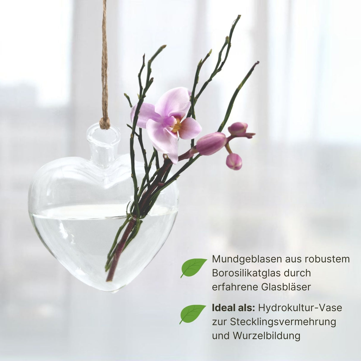 Hängende Glasvase Herzform Blumenvase Vase Dekoration