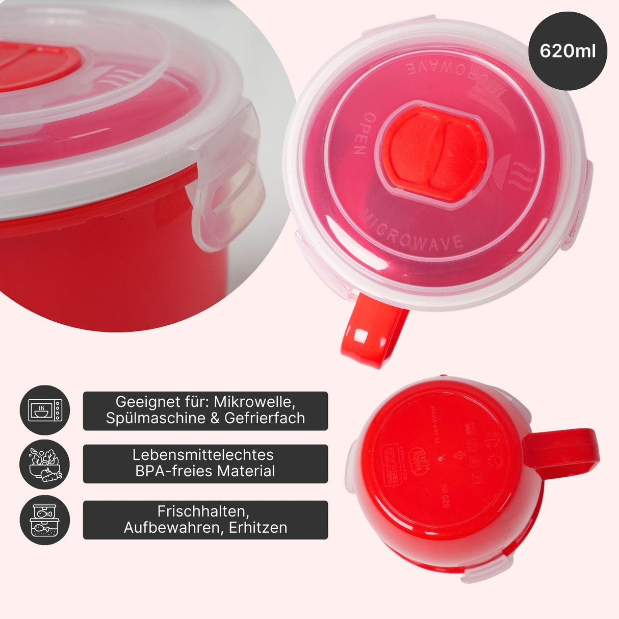 Mikrowellen-Tasse mit Henkel Mikrowellen-Becher Lunchbecher Suppen-Mug