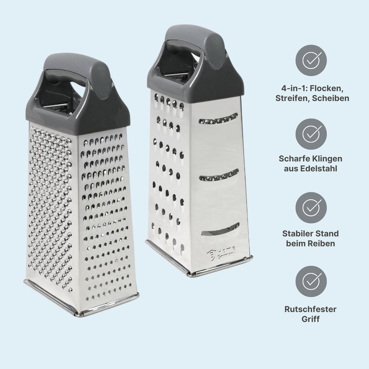 Edelstahl-Küchenreibe Gemüsereibe Vierkantreibe Reibe mit Griff