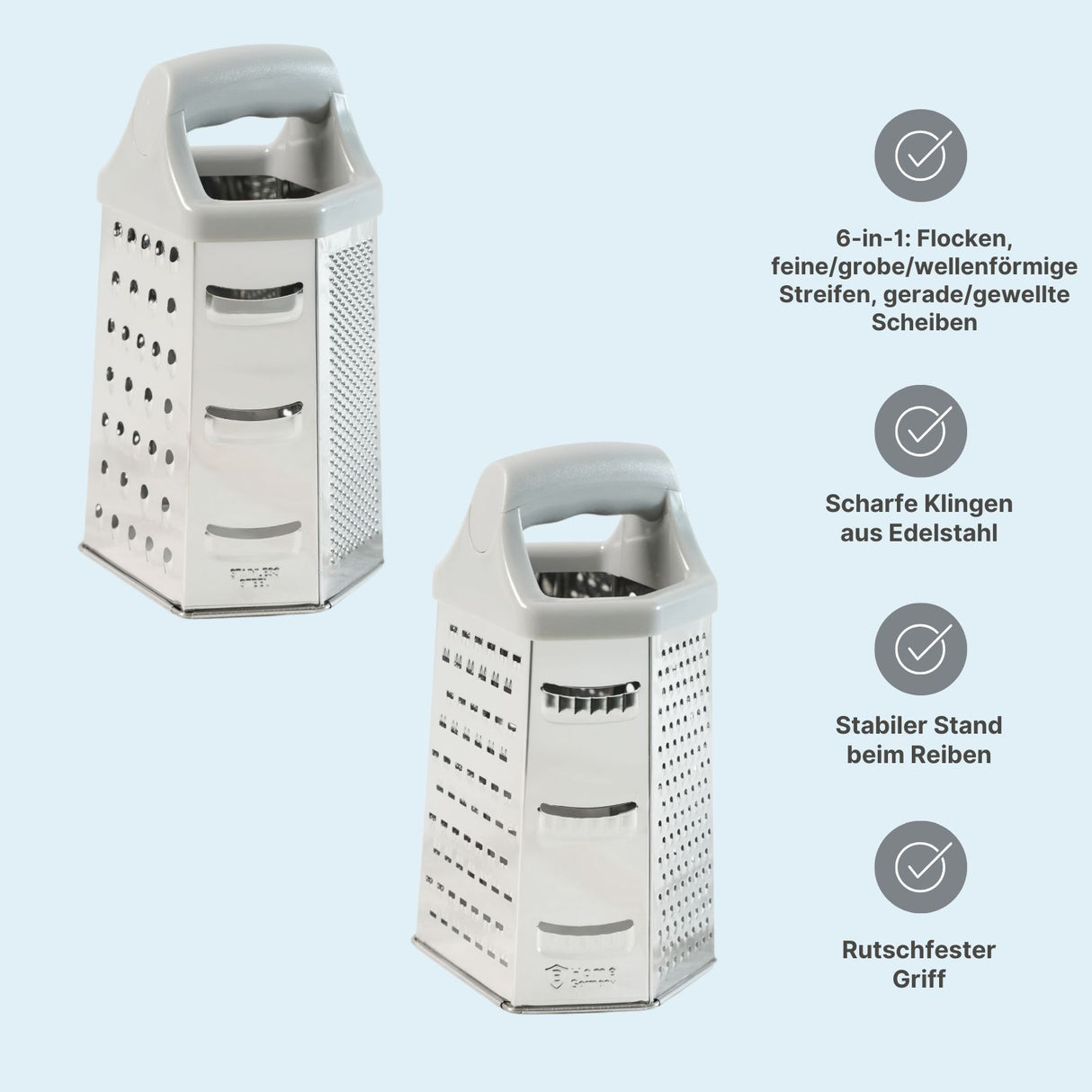 XL Edelstahl-Küchenreibe Standreibe Gemüsereibe Sechskantreibe Handreibe