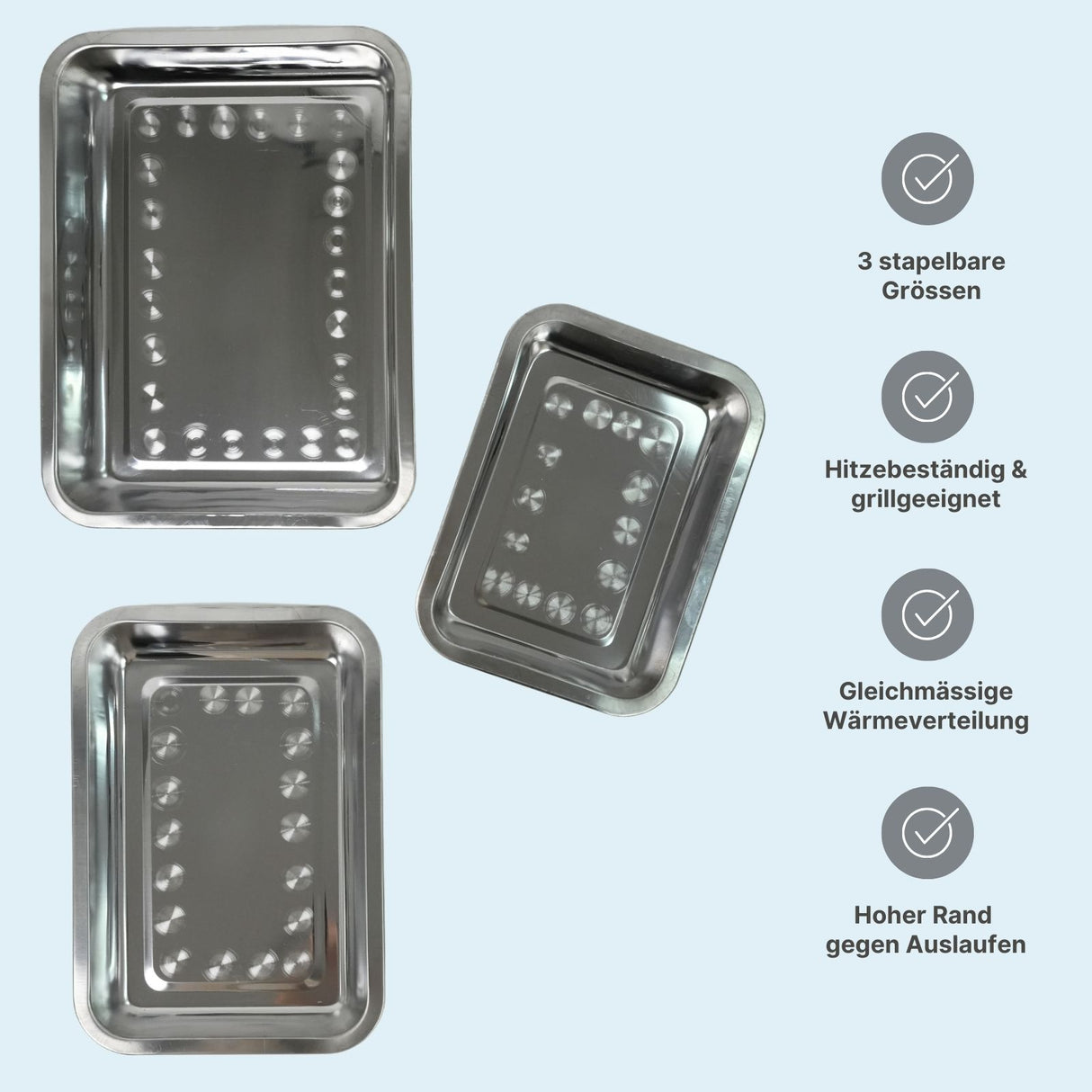 3-tlg. Backblech-Set Backform Ofenblech Backschale Bratform Grillblech