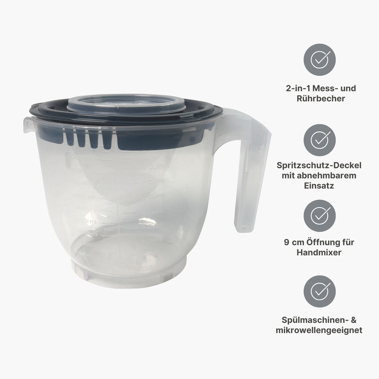 Messbecher mit Rühr-Deckel Rührbecher Messbehälter Messkanne