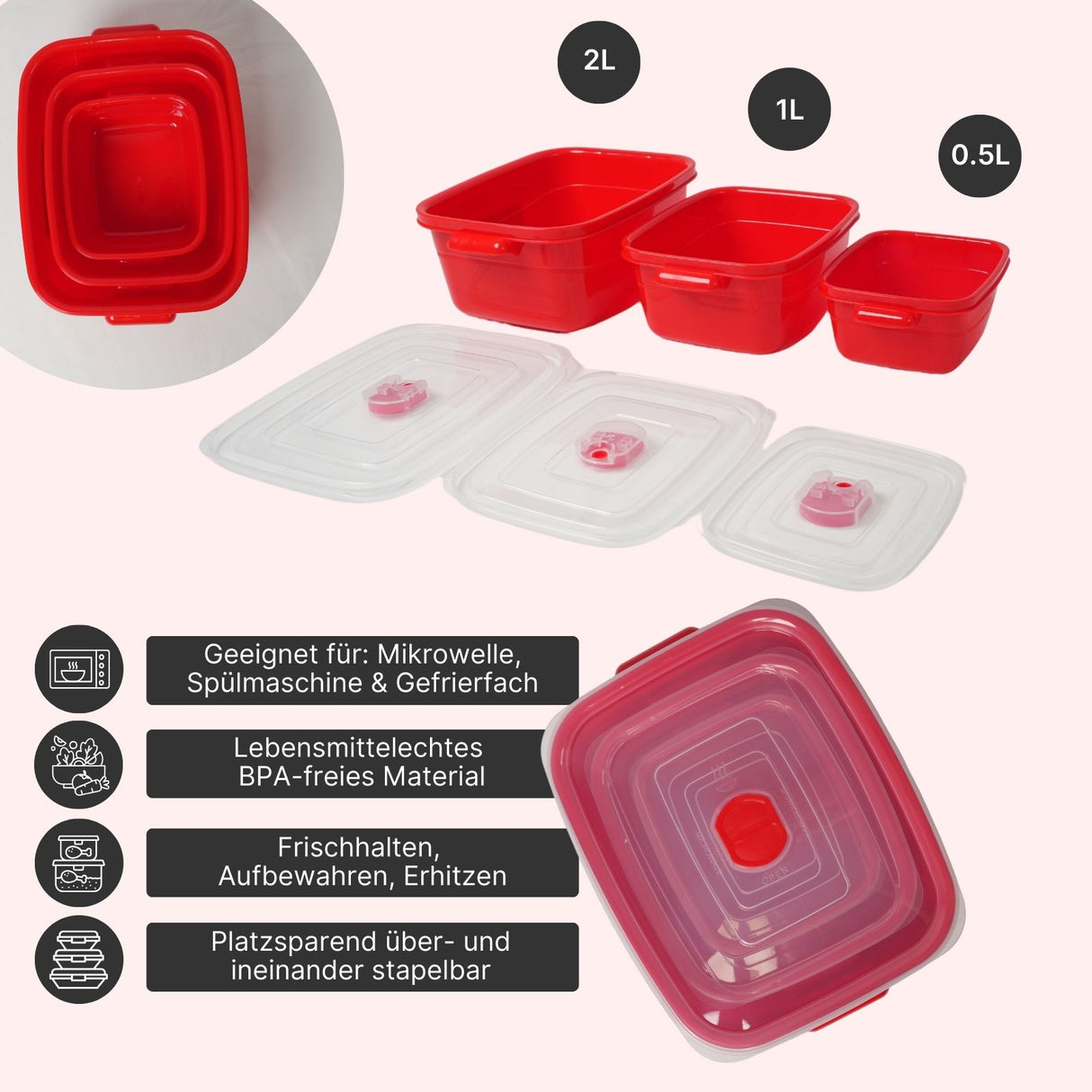 3er-Set Vorratsdosen Aufbewahrungsdosen Gefrierdosen Mikrowellendosen