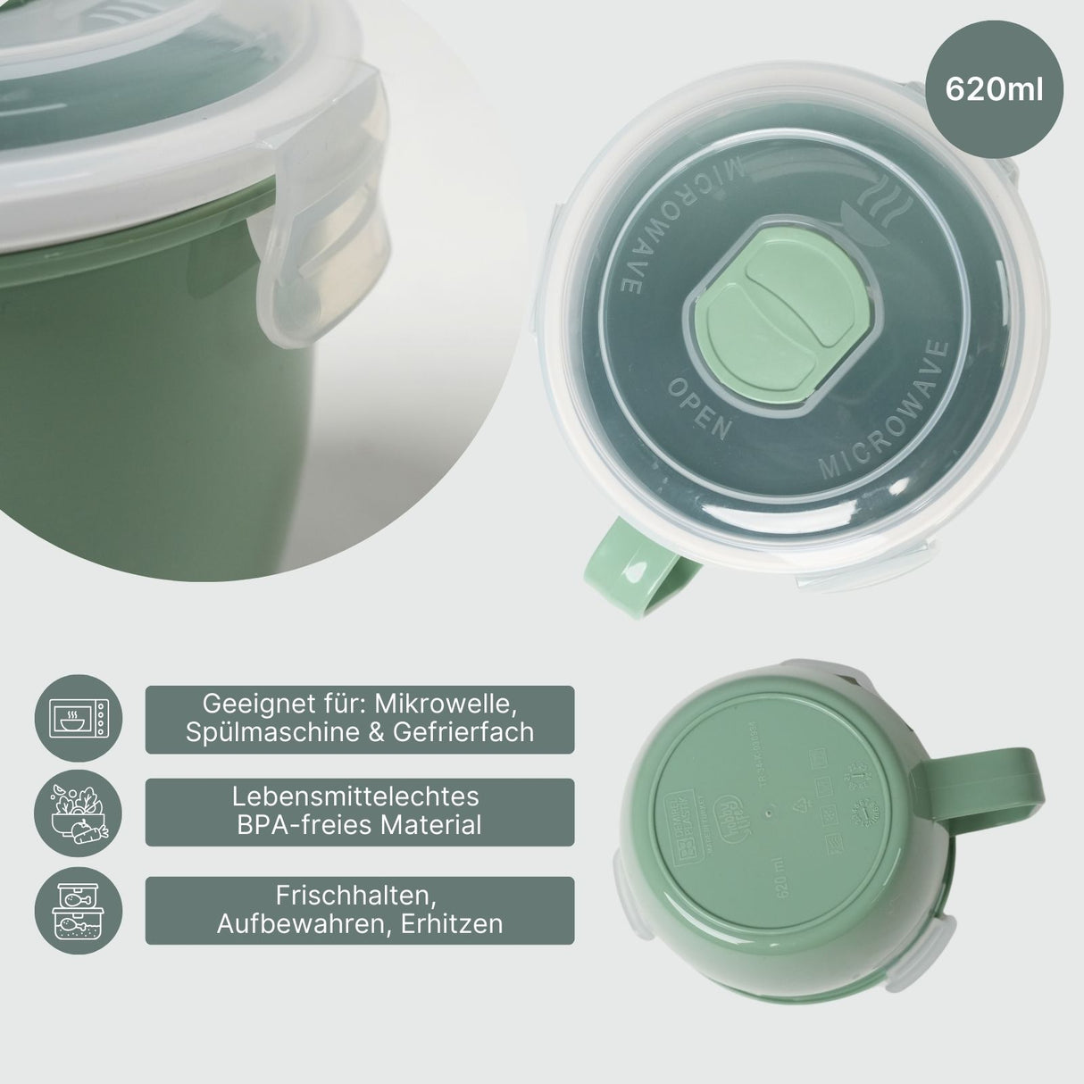 Mikrowellen-Tasse mit Henkel Lunchbecher Mikrowellen-Becher Suppen-Mug