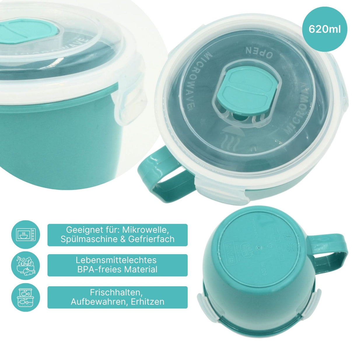 Mikrowellen-Tasse mit Henkel Suppen-Mug Lunchbecher Mikrowellen-Becher