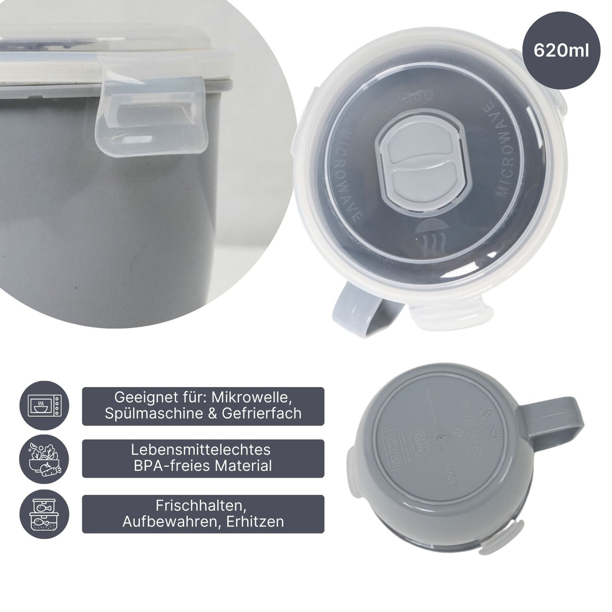 Mikrowellen-Tasse mit Henkel Mikrowellen-Becher Suppen-Mug Lunchbecher