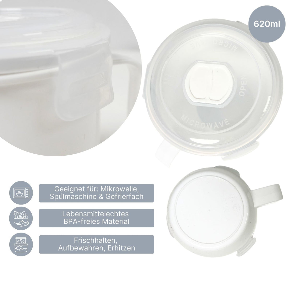 Mikrowellen-Tasse mit Henkel Suppen-Mug Mikrowellen-Becher Lunchbecher