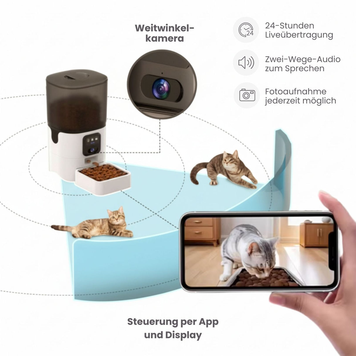 Automatischer Futterautomat für Katzen und Hunde Futterspender Napf