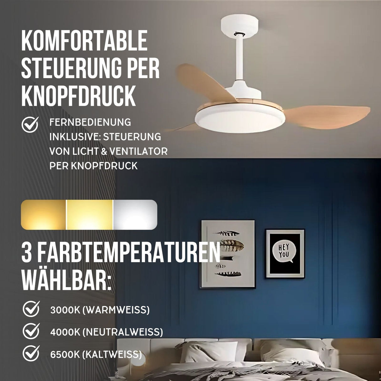 Ventilator mit LED-Beleuchtung Deckengebläse Deckenventilator
