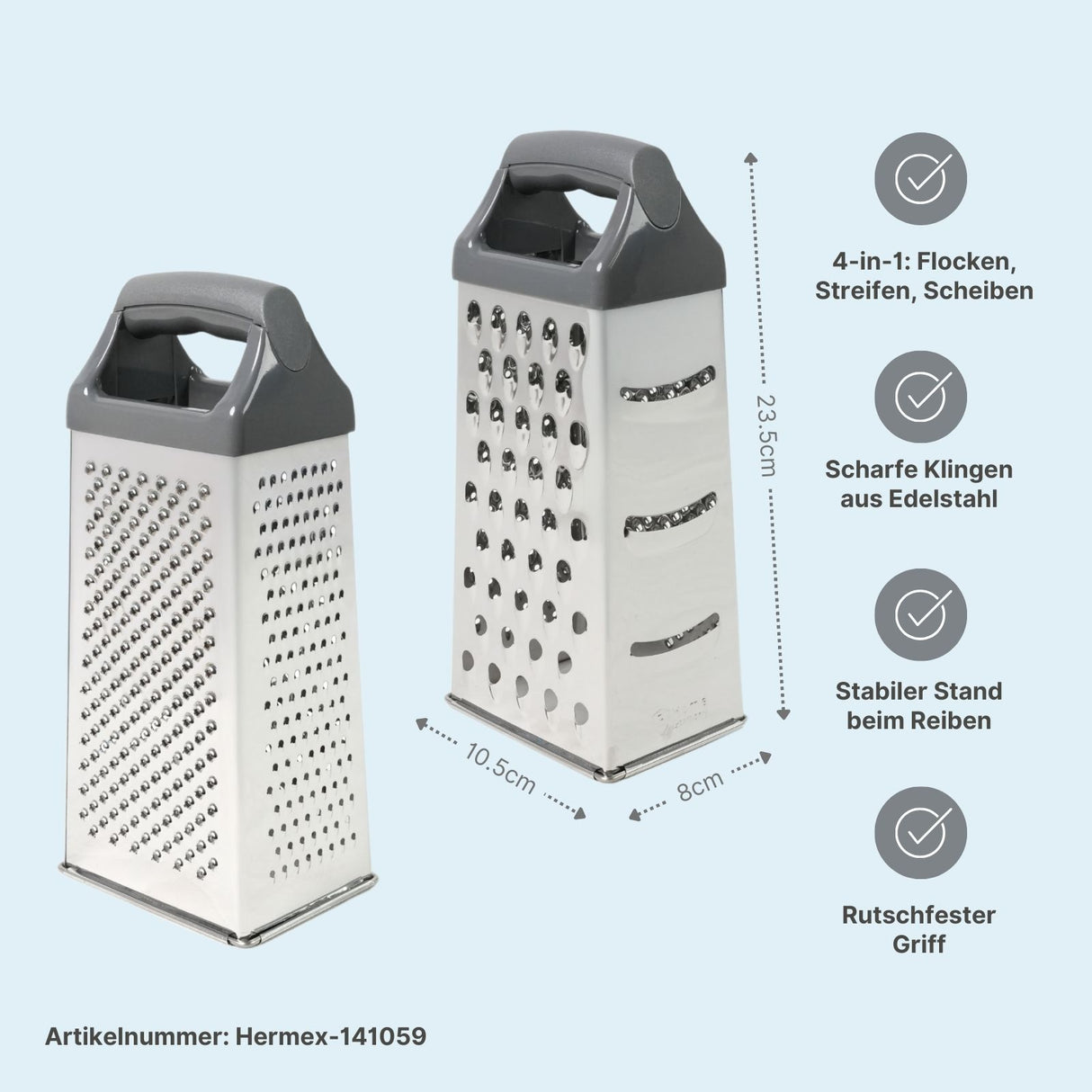 2er-Set Edelstahl-Küchenreiben L & XL Gemüsereiben Vierkantreiben