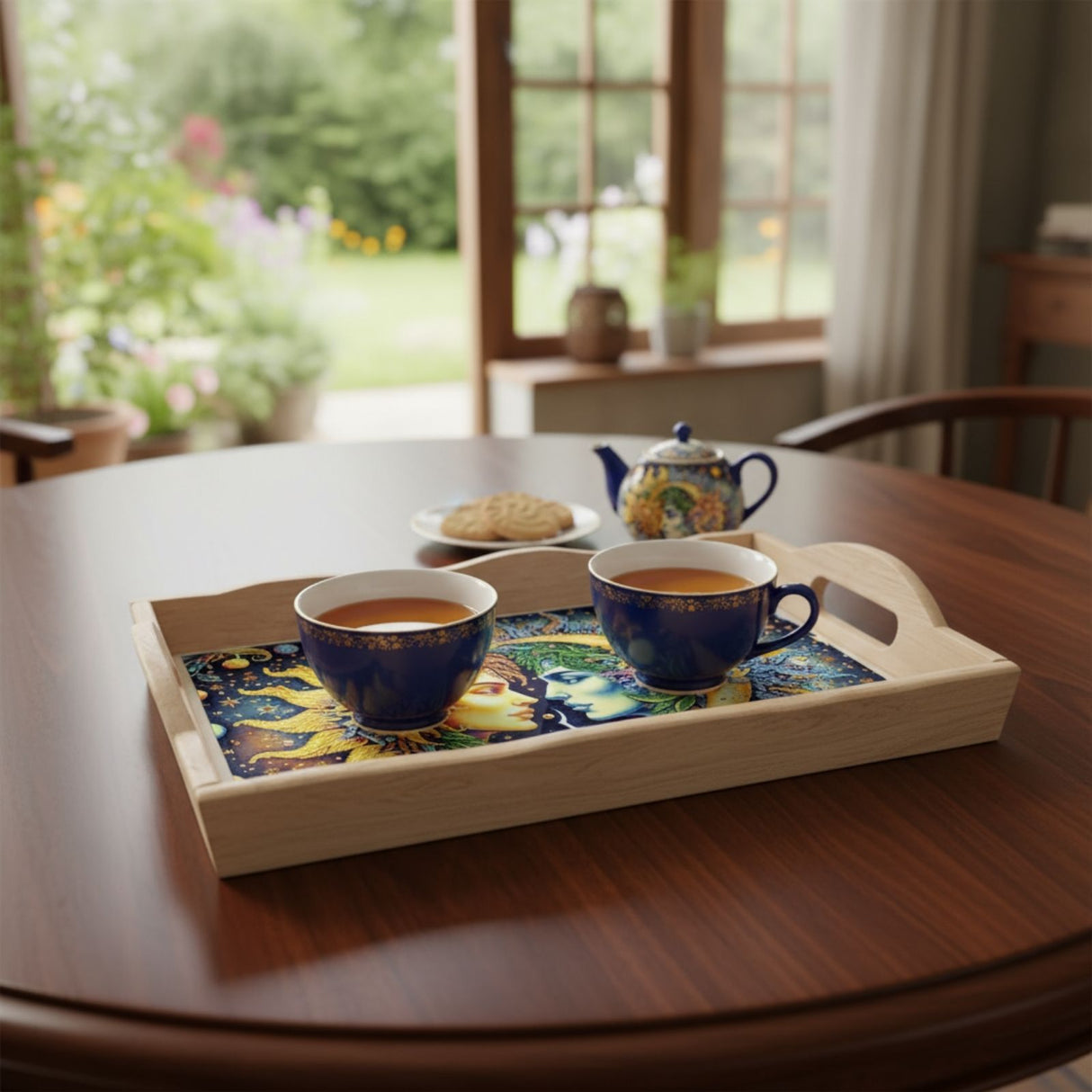 Diamond Painting Serviertablett Sonne Mond Holztablett Servierplatte