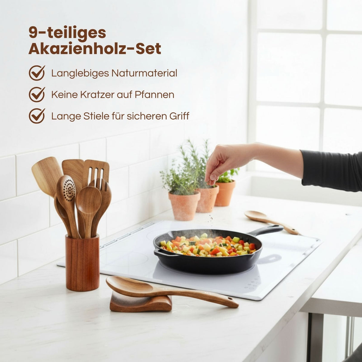 9-tlg. Küchenhelfer-Set aus Holz Küchenutensilien Kochlöffel-Set