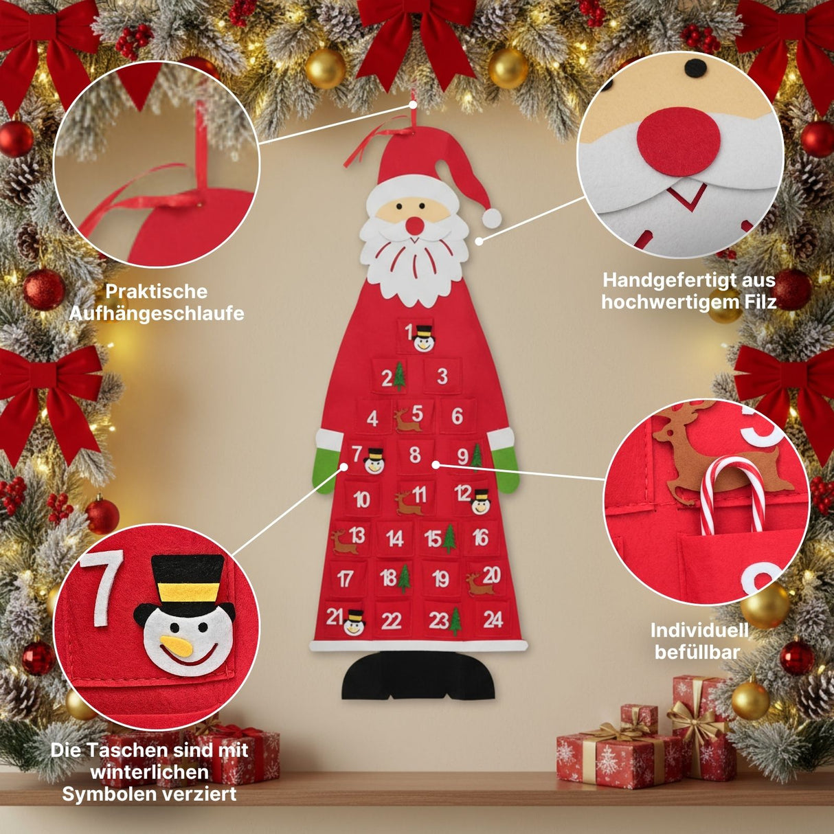 Adventskalender Weihnachtsmann Filz-Adventskalender Weihnachtskalender