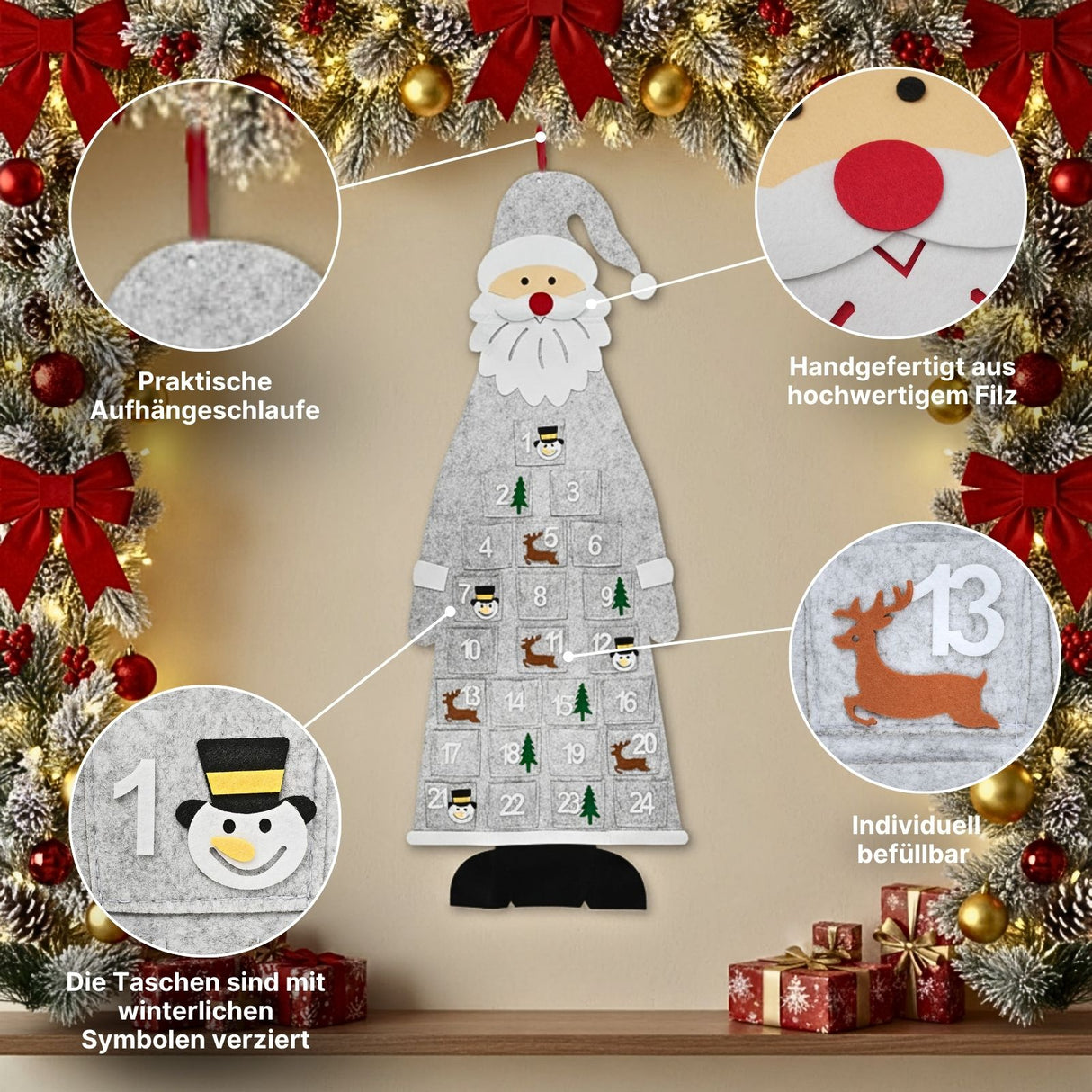Adventskalender Weihnachtsmann Weihnachtskalender Filz-Adventskalender