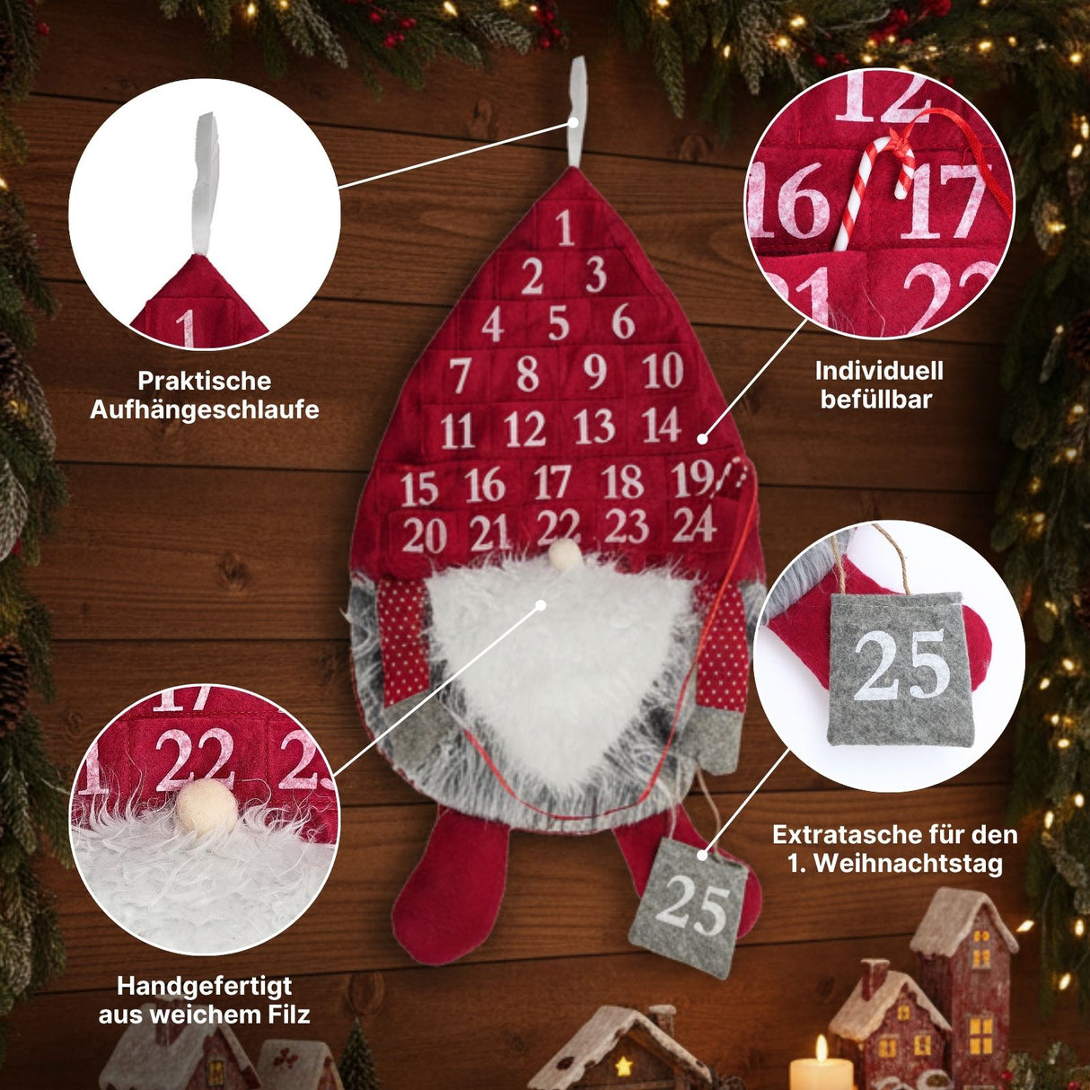 Adventskalender Wichtel Weihnachtskalender Filz-Adventskalender