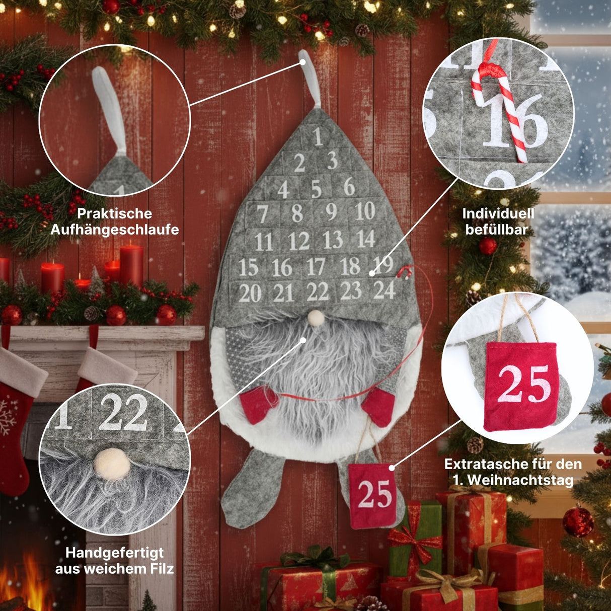 Adventskalender Wichtel Filz-Adventskalender Weihnachtskalender