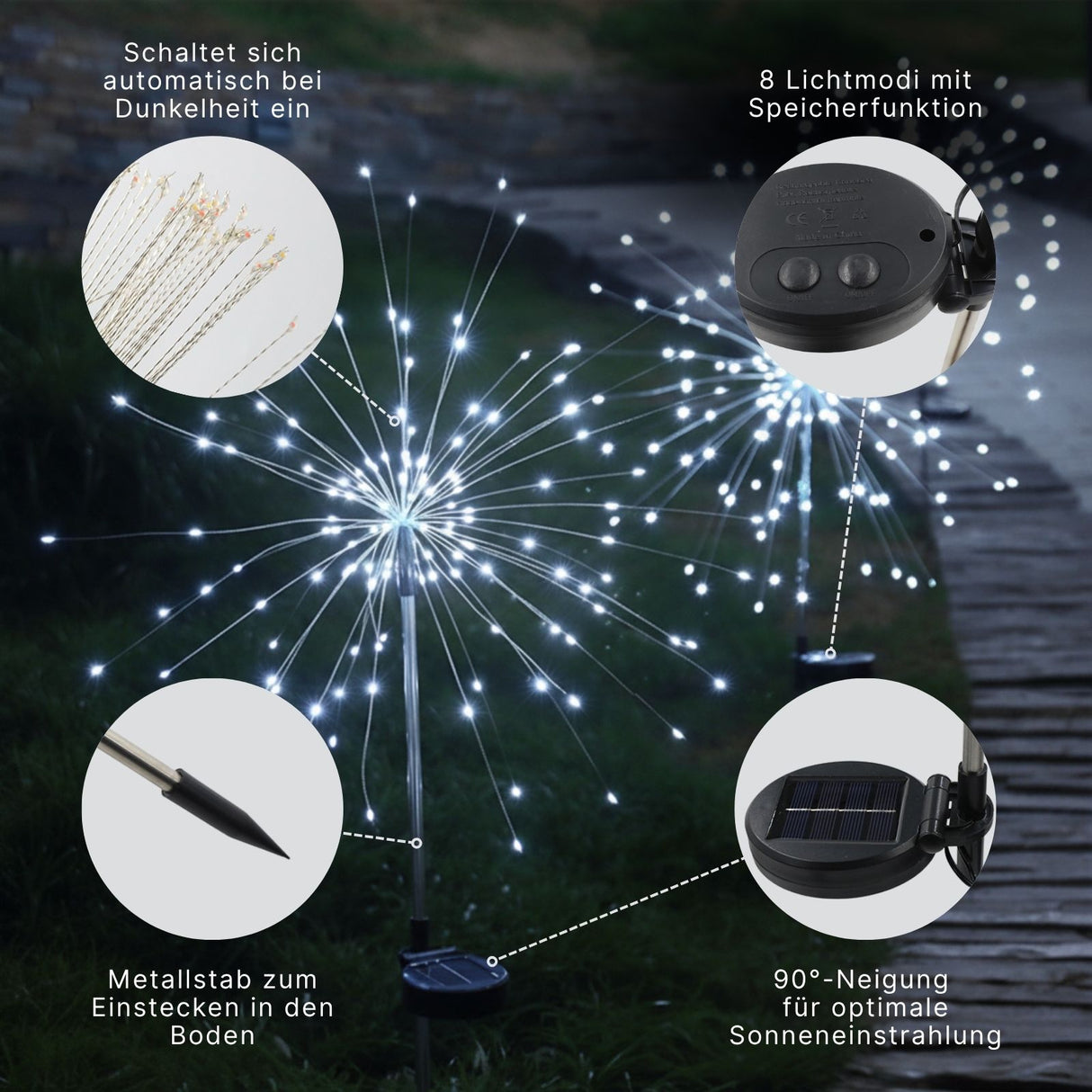 2er-Set LED Solar-Feuerwerkslichter Gartenleuchte Lichterkette Deko