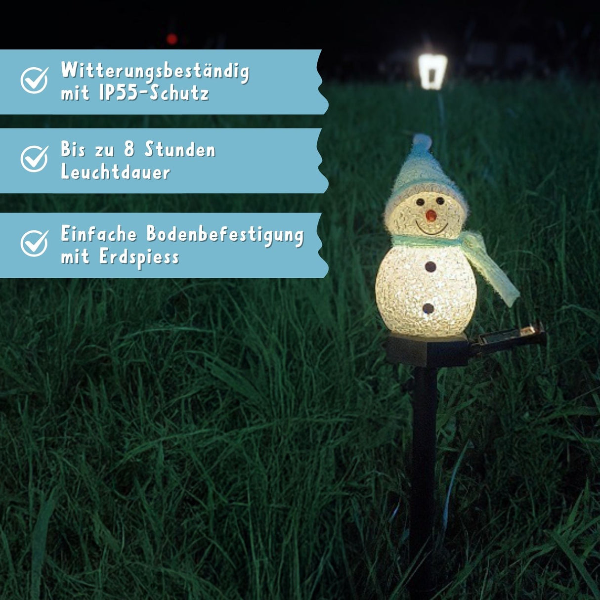 LED Solarlampe Schneemann Solarleuchte Gartenbeleuchtung Dekoleuchte